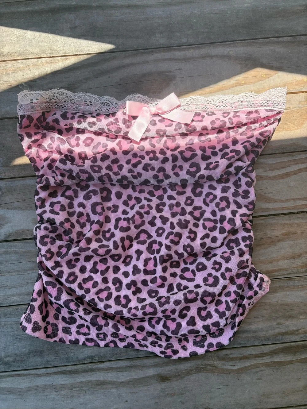 Pink Leopard Lace-Trim TUBE TOP with Bow - Picture 1 of 3